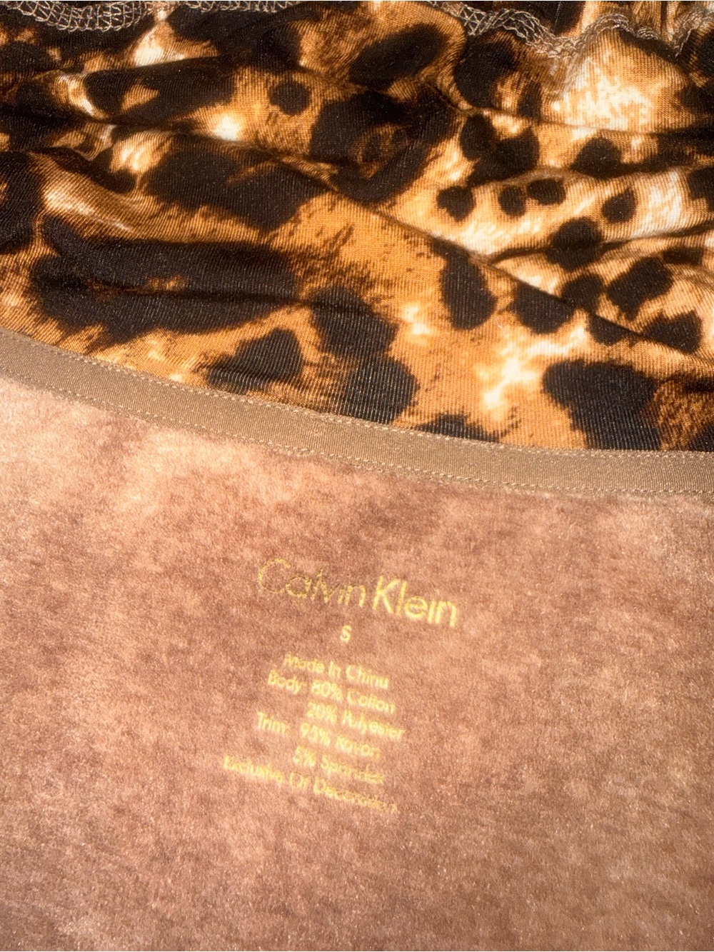 Calvin Klein Velour Tracksuit Set Brown Leopard Print Hood Gold Zip Y2K Size S - Picture 12 of 12